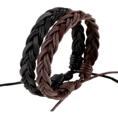 Braided Design Fashion Vintage Alloy Black Brown Genuine Women Leather Weave Bracelets Bangles Men Jewelry Accessories