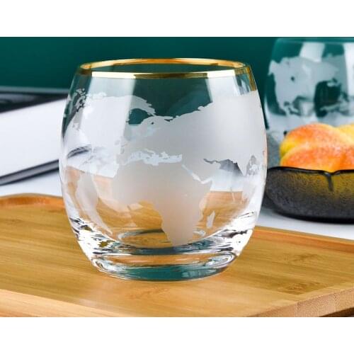 Creative Map Transparent Crystal Glass Mug Home Heat-resistant Light Luxury Phnom Penh Printed Water Cup Beverage Whisky Cup