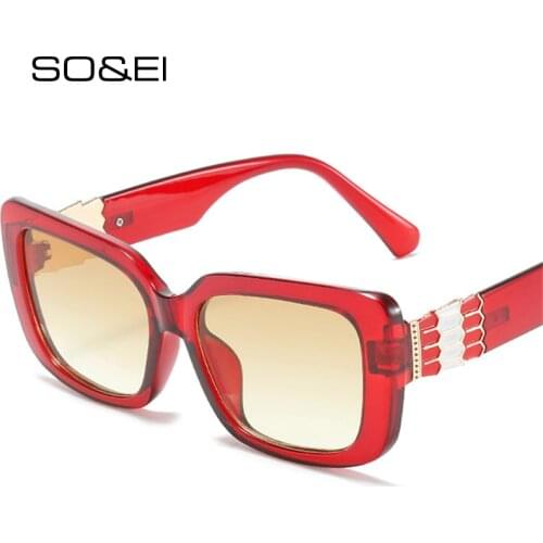 SO&EI Retro Rectangle Luxury Women Sunglasses Fashion Colorful Metal Decoration Eyewear Men Shades UV400 Vintage Sun Glasses
