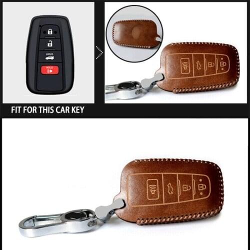 Vintage Genuine Leather Car Key Fob Cover Case Holder For Toyota Camry CHR Avalon RAV4