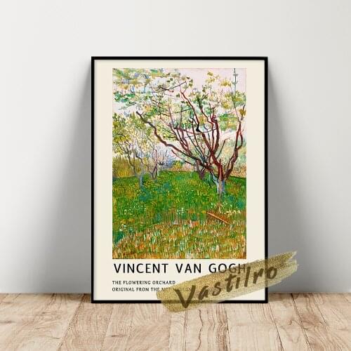 Vincent Van Gogh Museum Exhibition Poster, The Flowering Orchard Oil Painting, Landscape Prints, Vintage Van Gogh Wall Stickers