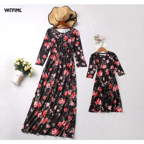 YATFIML Mother Daughter Macthing Dresses Family Set Flower Mom Mum Baby Mommy and Me Clothes Fashion Women Girls Cotton Dress