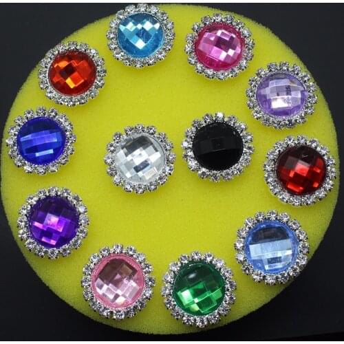 Factory sales (14mm/16mm/18mm/20mm/) Silver For Acrylic Round Rhinestone Button FlatBack for 10PCS/lot