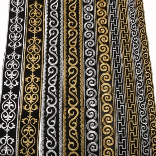 4 Meters/lot Width 2/2.5/3/5cm Gold Silver Ethnic Embroid Lace Trim Jacquard Ribbon for Garment Accessories DIY Craft Making