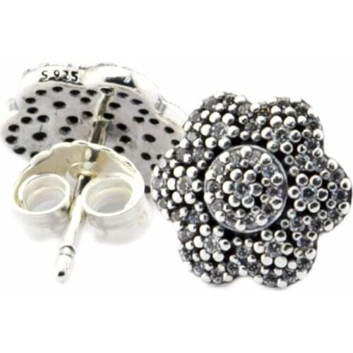 Crystallised Floral Stud Earrings Snowflake 925 Sterling Silver Jewelry For Woman Make up Fashion Female Earrings Party Jewelry