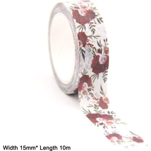 1PC 15MM*10M Red Flowers Green leaves Washi Stickers Masking Tapes Decorative DIY Stationery office supplies washi tapes