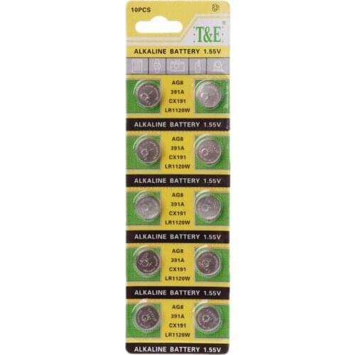 10PCS Watch Battery AG8 1.55V Li-ion Button Coin Cell Batteries LR1120 391 SR1120 191 LR55 Toys Remote Camera CPU