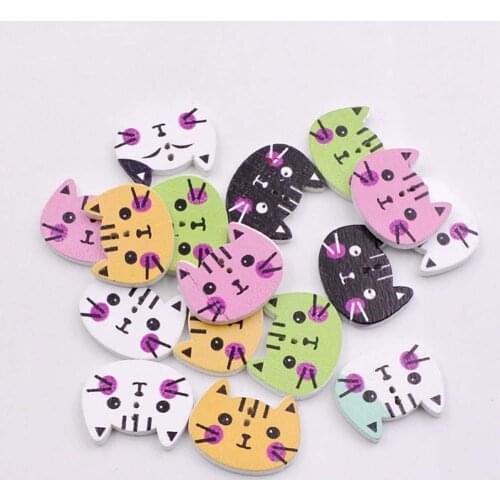 100Pcs Handmade Cat Shape Wooden Buttons DIY Craft Clothes Sewing Accessory Sewing Cat Shape Scrapbooking Decor DIY Craft