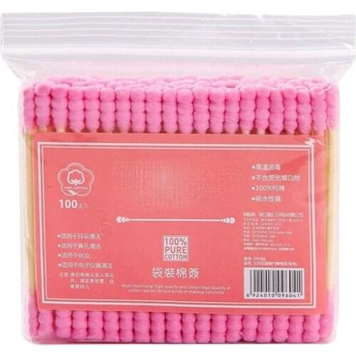 100 Pcs/Pack Pink Double Head Cotton Swab Sticks Female Makeup RemoverCotton Buds Tip For Medical Nose Ears Cleaning