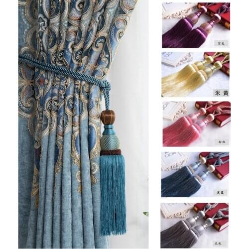 2Pcs/Pair Curtain Brush Tiebacks Tassel Fringe Hanging Belt Balls Curtain Accessories Holderback Tie Backs Lashing Bind