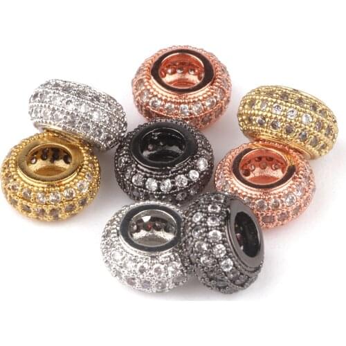 3pcs/lot 7*4mm Metal Brass Micro Pave Cubic Zirconia Round Loose Spacer Beads for Jewelry Making Diy Bracelet Necklace Wholesale