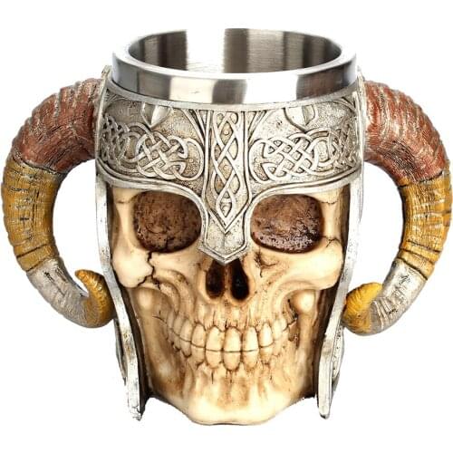 Stainless Steel 3D Skull Viking Ram Horn Coffee Mug Beer Milk Drinking Cup Home Office Desk Decor For Birthday Christmas Gift