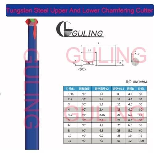 90 Degree Tungsten Steel Upper And Lower Chamfering Cutter 1.96 2.4 3 4 4.5 5 6 8 10 12 Chamfer Router Carbide Milling Cutter