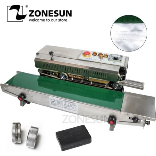 ZONESUN 770 Continuous Auto Film Sealing Machine Horizontal PVC Membrane Bag Film Sealer with 2 Mark Wheels Food Packing Machine