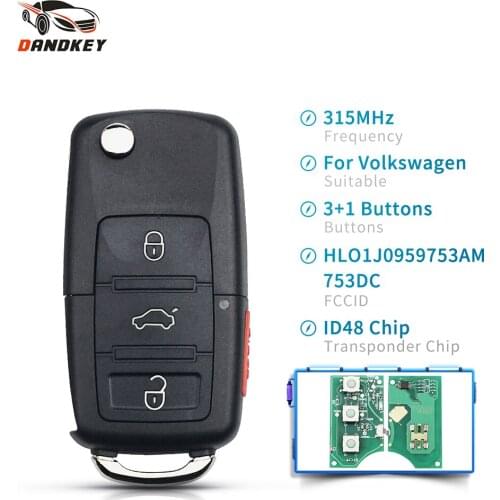 Dandkey 1J0959753AM Car Remote Key Fit 315MHz ID48 Chip For VW VOLKSWAGEN Beetle Golf Passat Jetta 2000-2006 HLO 1J0 959 753 AM