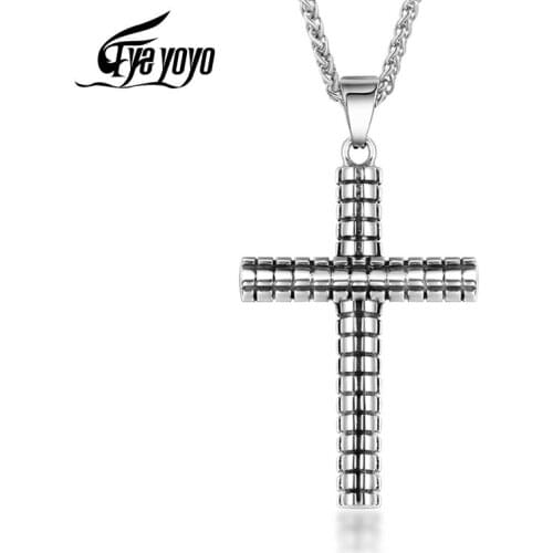 EyeYoYo Classic Titanium Steel Cross pendant Pendant Jesus Pilgrim Pendant Pattern Necklace For Men Pendant Necklace