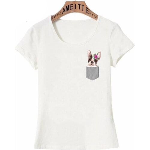 Funny Hip Hop Style The Floral French bulldog Pocket Print T-Shirt Fashion Womens Short Sleeve Cute Girl Casual Tees White Tops