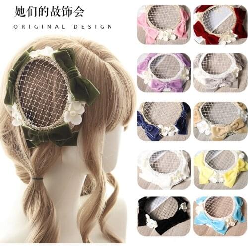 2021 new lolita headdress hair accessories summer multicolor bow simulation flower hollow original flower wedding net gauze hat
