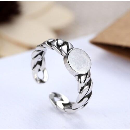 925 Sterling Silver Retro Round Temperament Personality Literary Fashion Cute Wild Female Resizable Opening Rings SRI132