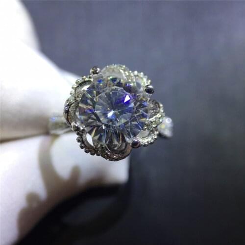 Silver 925 Original Diamond Test Past 2 Carat D Color Moissanite Rose Ring Brilliant Cut Forever Love Gemstone Rings for Women
