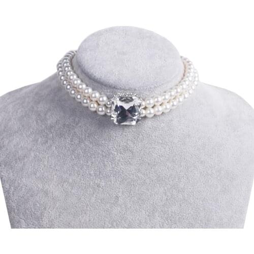 HOWAWAY Round Imitation Pearl Choker Necklace Multi Strands Choker 20s Flapper Necklace Accessories for Gatsby Themed Party