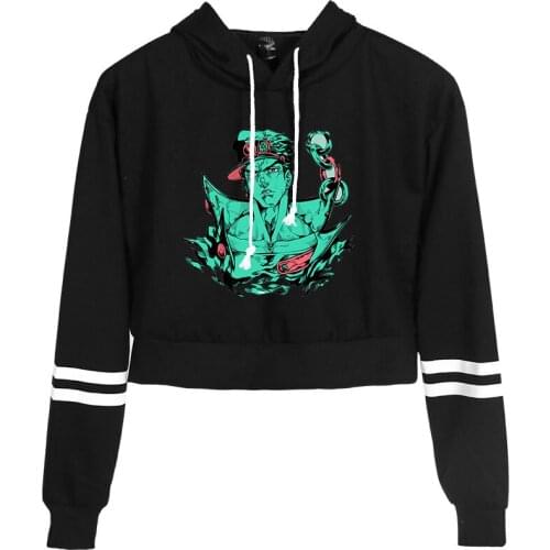 Comic JOJO Cropped Hoodies Women Long Sleeve Striped Sweatshirt New Fashion Hooded Harajuku Hip Hop Hoodie JOJO Cartoon Pullover