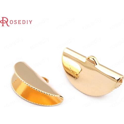10PCS width 15MM 20MM 25MM 24K Gold Color Brass Arc-shaped Rope Ends Fastener Clasps High Quality Jewelry Findings Accessories