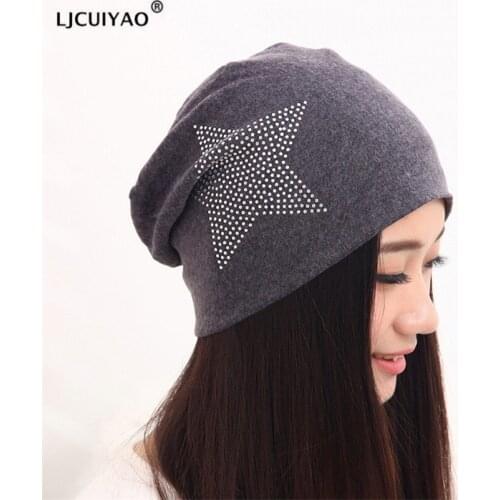 LJCUIYAO Knitting Beanies Hat Women Soft Warm Skullies Hat Beanies Female Five-pointed Star Casual Ski Caps Headgear For Ladies