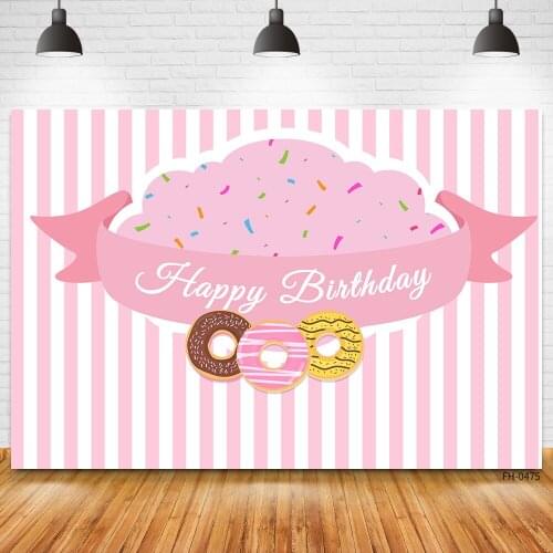 Sweet Birthday Backgrounds For Photography Donuts Pink Stripe Party Baby Newborn Child Banner Photocall Backdrops Photo Studio