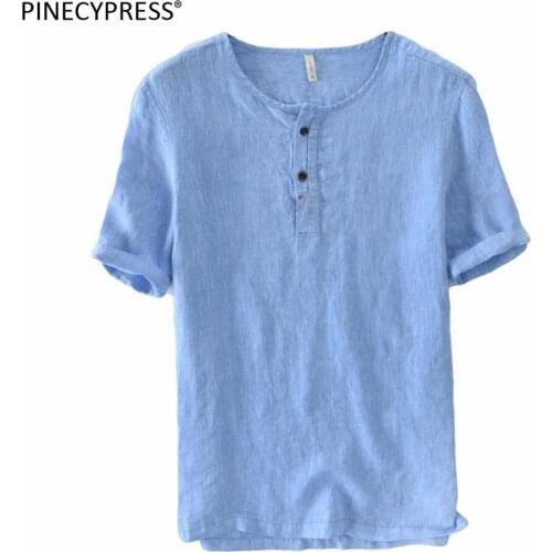 Men T Shirt 100% Natrual Linum Summer Breathable Dry Fast Anti-static Blue White Flax Cool Thin Male Quality Man Linen T-shirts