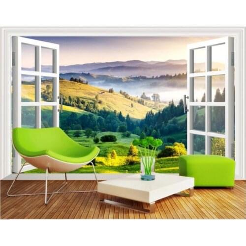 Custom photo mural 3d wallpaper Grassland scenery outside the window room home decor 3d wall mural wallpaper for walls 3 d