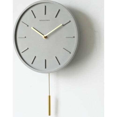 Nordic Cement Wall Clock with Metal Pendulum Bedroom Silent Needle Clock Living Room Industrial Wind Decor 10 inch Round Clocks