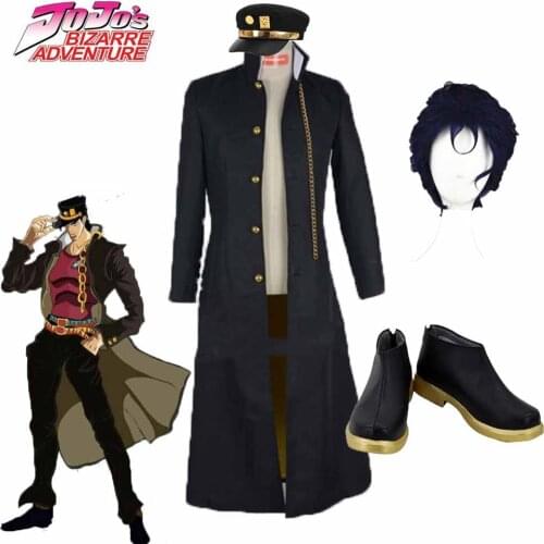 2020 New JoJos Bizarre Adventure Jotaro Kujo Cosplay Costume Black Jacket Halloween Party Costume Hat Wig Shoes Customization