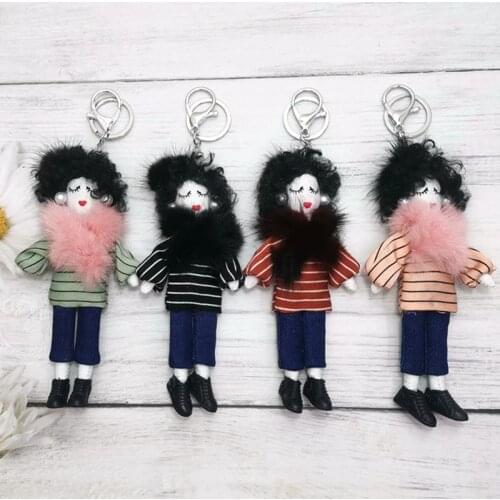 2021 New Women Handmade Doll Key chains Bag Pendants DIY Lady Car Charms Girls Dolls Bag Fashion Key Ring Decorations NS605