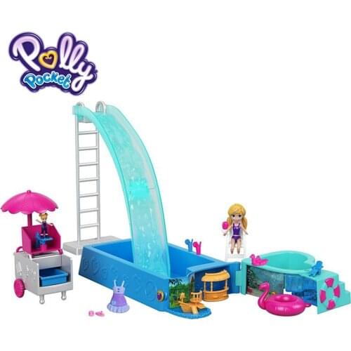 Original Polly Pocket New Arrival Girl Dolls Mini Toys Little World Summer Holiday Park Splashtastic Pool Surprise FTP75 Toys