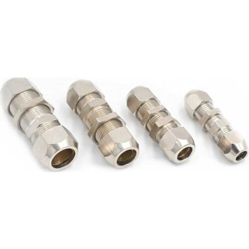 Bulkhead Straight Push Brass oil Pipe Fitting 4 6 8 10 12 14 16mm OD Tube Compression Ferrule Tube Compression Fitting Connector