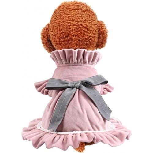 Autumn Winter New Cat Puppy Princess Dress Ruffled Patched Princess Sweet Bowtie Dress Solid Color Skirt Dog Clothes Outfit