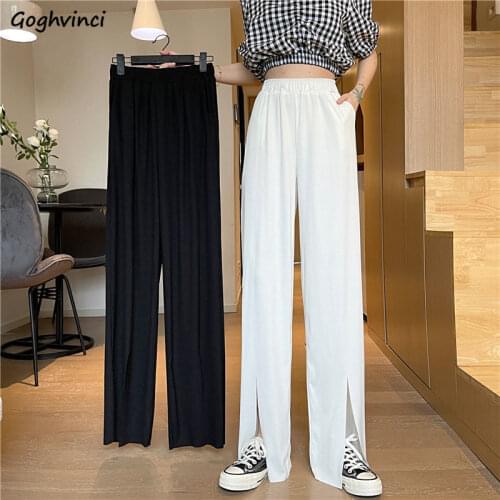 Casual Pants Women Split Empire Summer Breathable BF Soft Cozy Full-length Trousers All-match Korean Style Elegant Lady Female