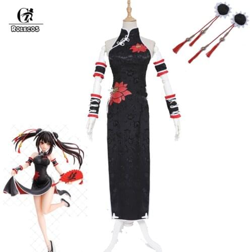 ROLECOS Anime Date A Live Cosplay Kurumi TokisakiBlack Cheongsam Sexy Lovely Dress Uniform Cosplay Costume Halloween Suit Women