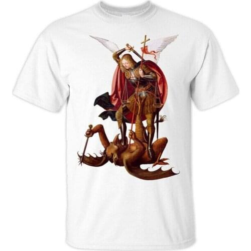 Saint Michael The Archangel Destroy Devil. Christian Catholic T-Shirt. Summer Cotton Short Sleeve O-Neck Mens T Shirt New S-3XL