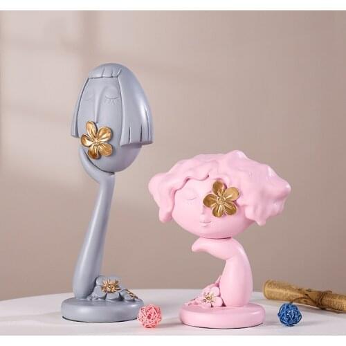 Nordic Resin Characters Girl Sculpture Decoration Home Livingroom TV Cabinet Figurines Crafts Childrens Room Ornaments Artwork