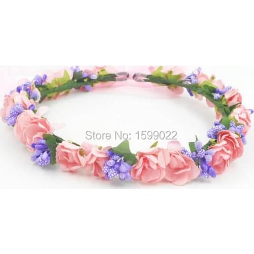 Bridal Head Crown Pink Paper Rose Flower Girl Headband Artificial Berries Bridesmaid Headpieces Travel Photography Hair Garland