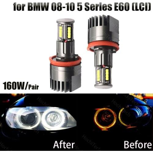 160w Led Marker Car Angel Eyes for BMW 2008-2010 5 Series E60 (LCI) White LED Halo Angel Eye Headlight Bulbs