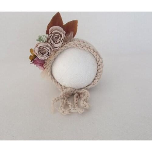 Vintage floral newborn hat photography backdrop stand Handmade hats with bright flowers for newborns shoot props