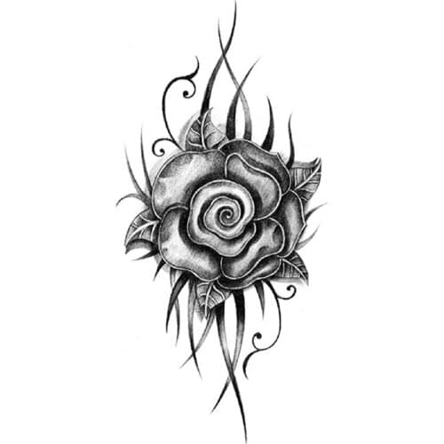 Temporary Tattoo Stickers Sexy Rose Flowers Vine Totem Line Design Fake Tattoos Waterproof Tatoos Arm Large Size for Women Girl