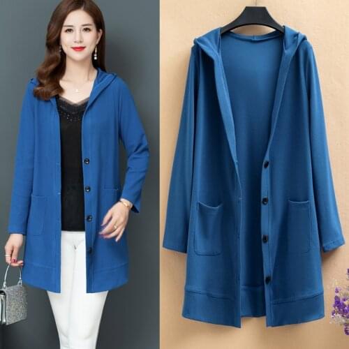 Casaco Feminino Hood Knitted Jacket Solid Loose Plus Size Coats Women 2019 New Spring Autumn Long Sleeve Medium Long Outerwears