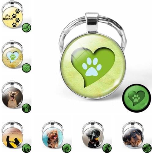 Animal Dog Puppy Paw Print Jewelry Glow In The Dark Keychain Alloy Key Chain Keyholder Pet Lover Gift