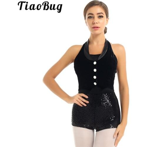 Womens Halter Sleeveless Soft Velvet Sequined Gymnastics Leotard Unitards Ballet Bodysuit Stage Performance Jazz Dance Costume