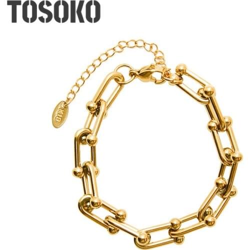 SODROV Stainless Steel Jewelry Horseshoe Buckle U-Shaped Bracelet Womens Exaggerated Bracelet BSE136