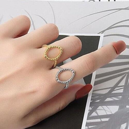 Gold Silver Color Beads Beaded Rings Geometric Hollow Round Finger Rings for Women Continuous Circle Minimalist Ring 2021 New